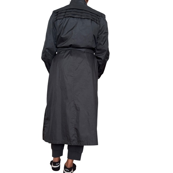 Townhouse Black Midi Trench Coat Long Sleeve Belted Full Button Women's Sz L - Picture 2 of 7